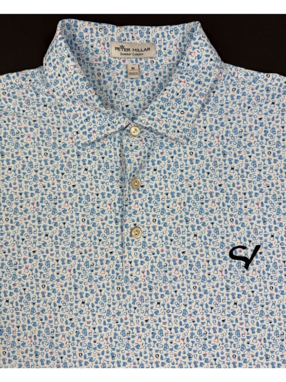 Peter Millar Mens Golf Polo Shirt Summer Comfort Sz Medium Espresso Tea Cocktail